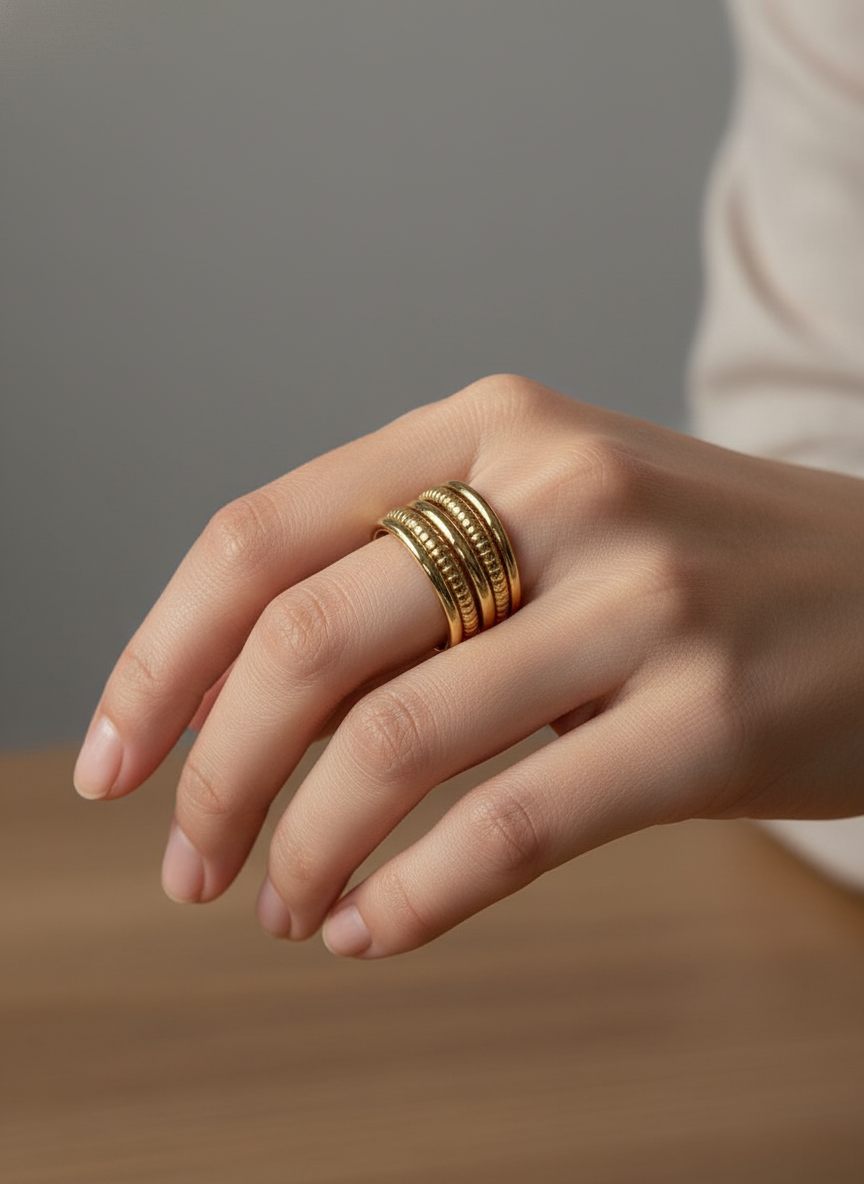 Golden Opulent Curve Adjustable Ring – 18K Gold-Plated Feminine Charm