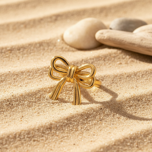 Golden Bow Adjustable Ring – 18K Gold-Plated Feminine Charm