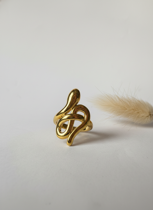 Golden snake cross Adjustable Ring – 18K Gold-Plated Feminine Charm