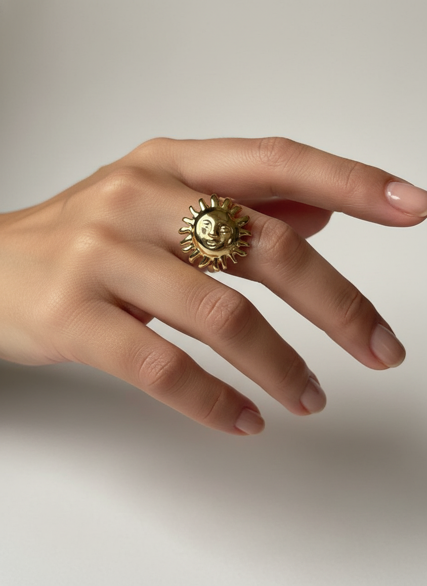 Golden Sun Adjustable Ring – 18K Gold-Plated Feminine Charm