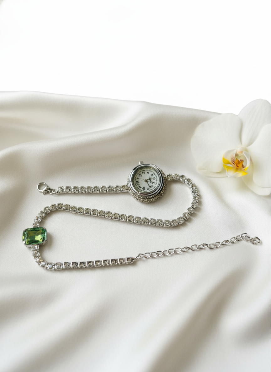 Emerald Elegance Diamond Watch Bracelet