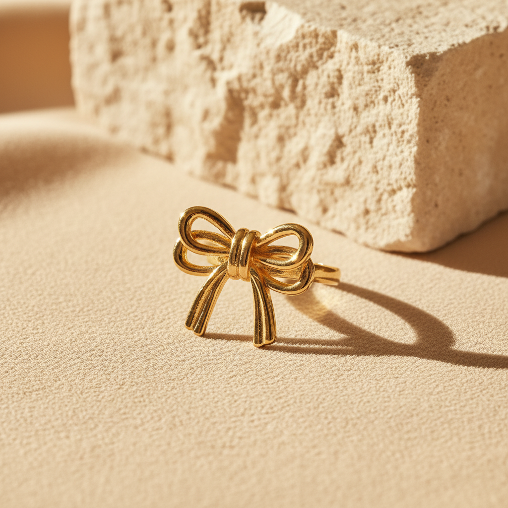 Golden Bow Adjustable Ring – 18K Gold-Plated Feminine Charm
