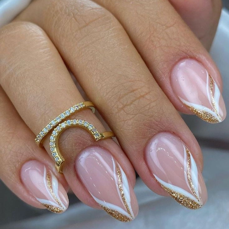White+golden nail art