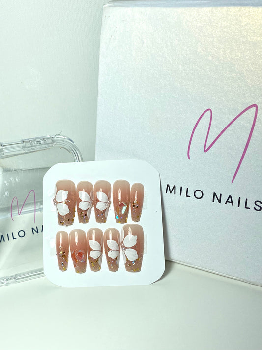 Flower glitter nails (24pcs)