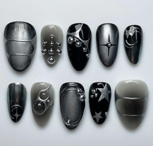 Black metallic nails