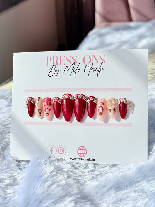 Karvachauth nails with 3-d flowers