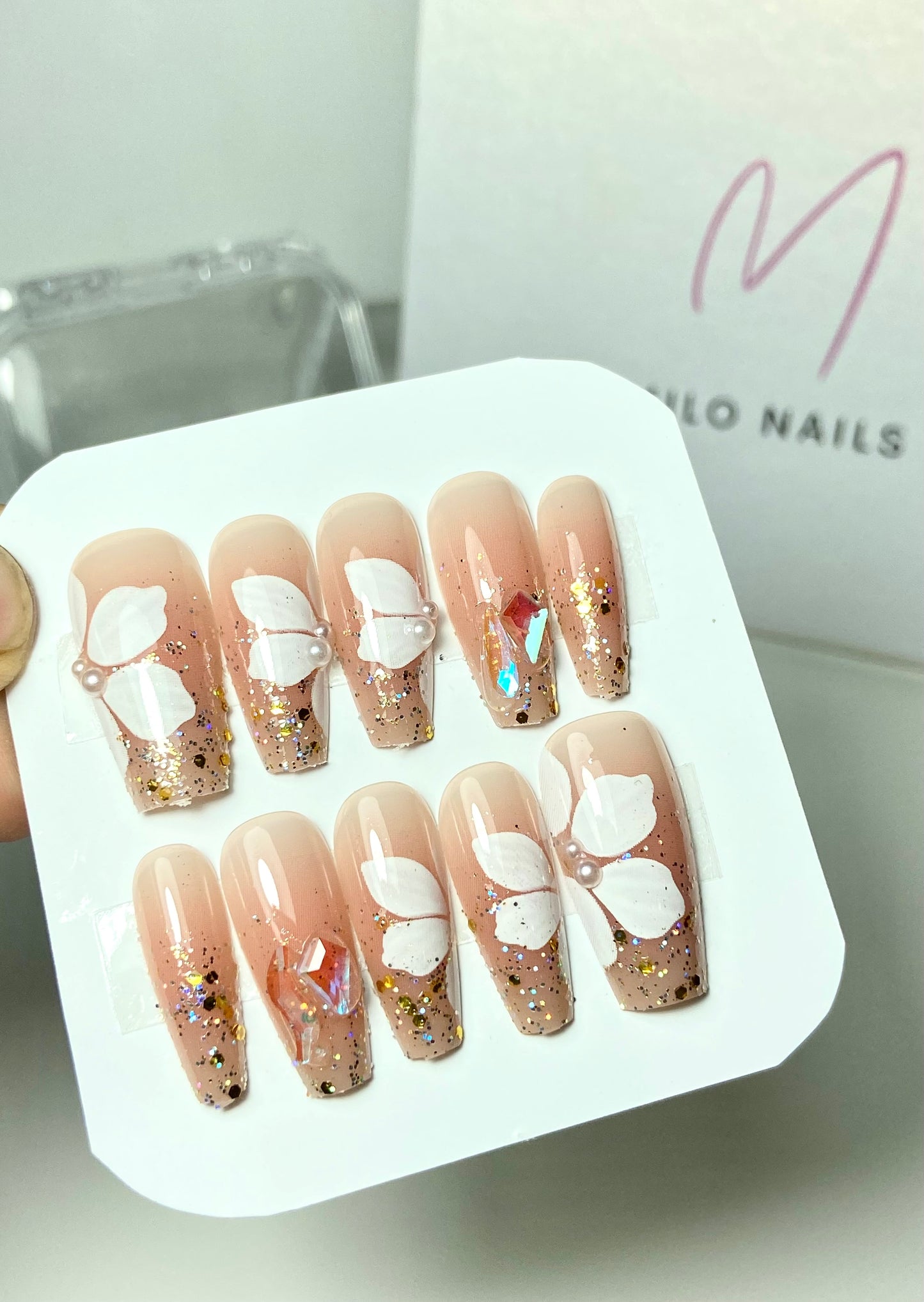 Flower glitter nails (24pcs)