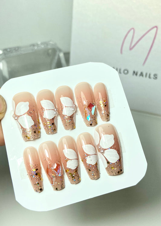 Flower glitter nails (24pcs)