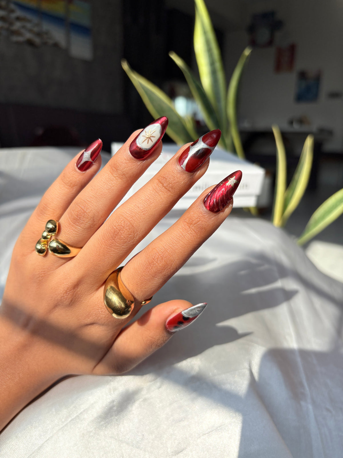 Red metallic nails