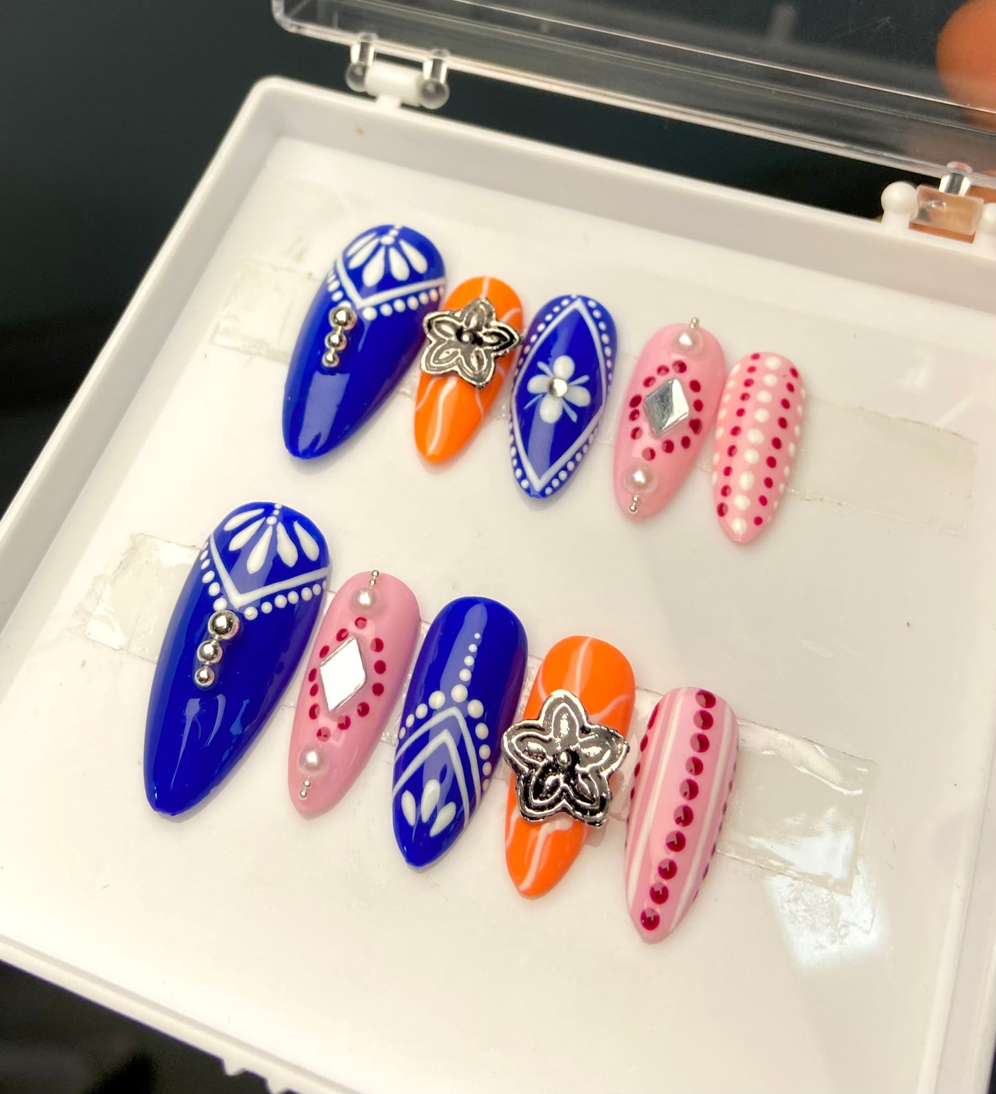 Blue oxidised navratri nails