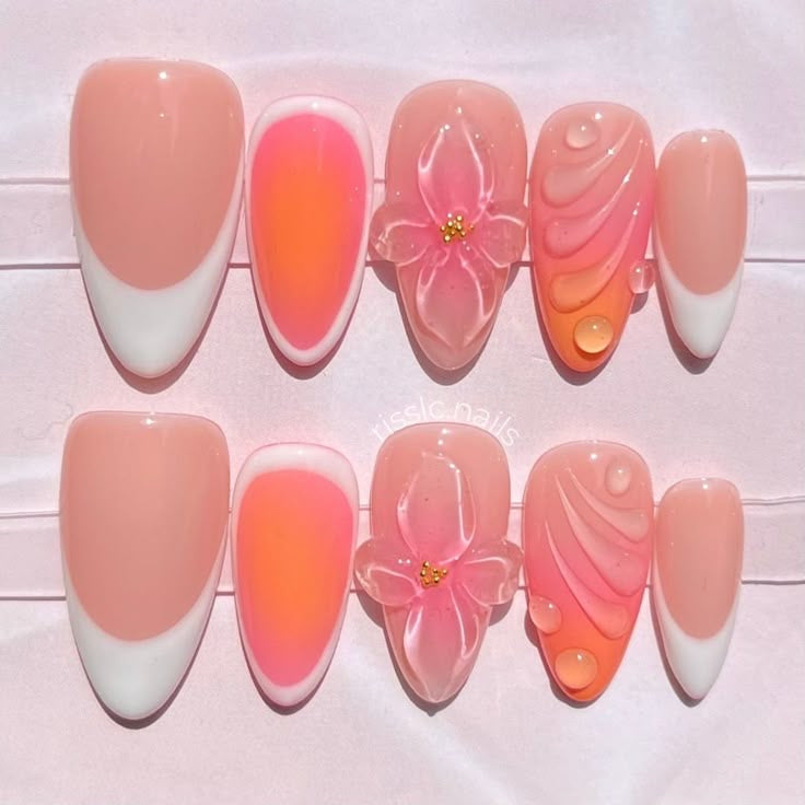 Summer 3-d peachy nails