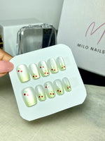 Green tips with Cherry nails cateye(24 pieces)