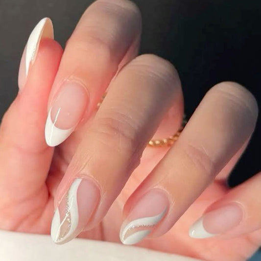 White swirls with glitter nails
