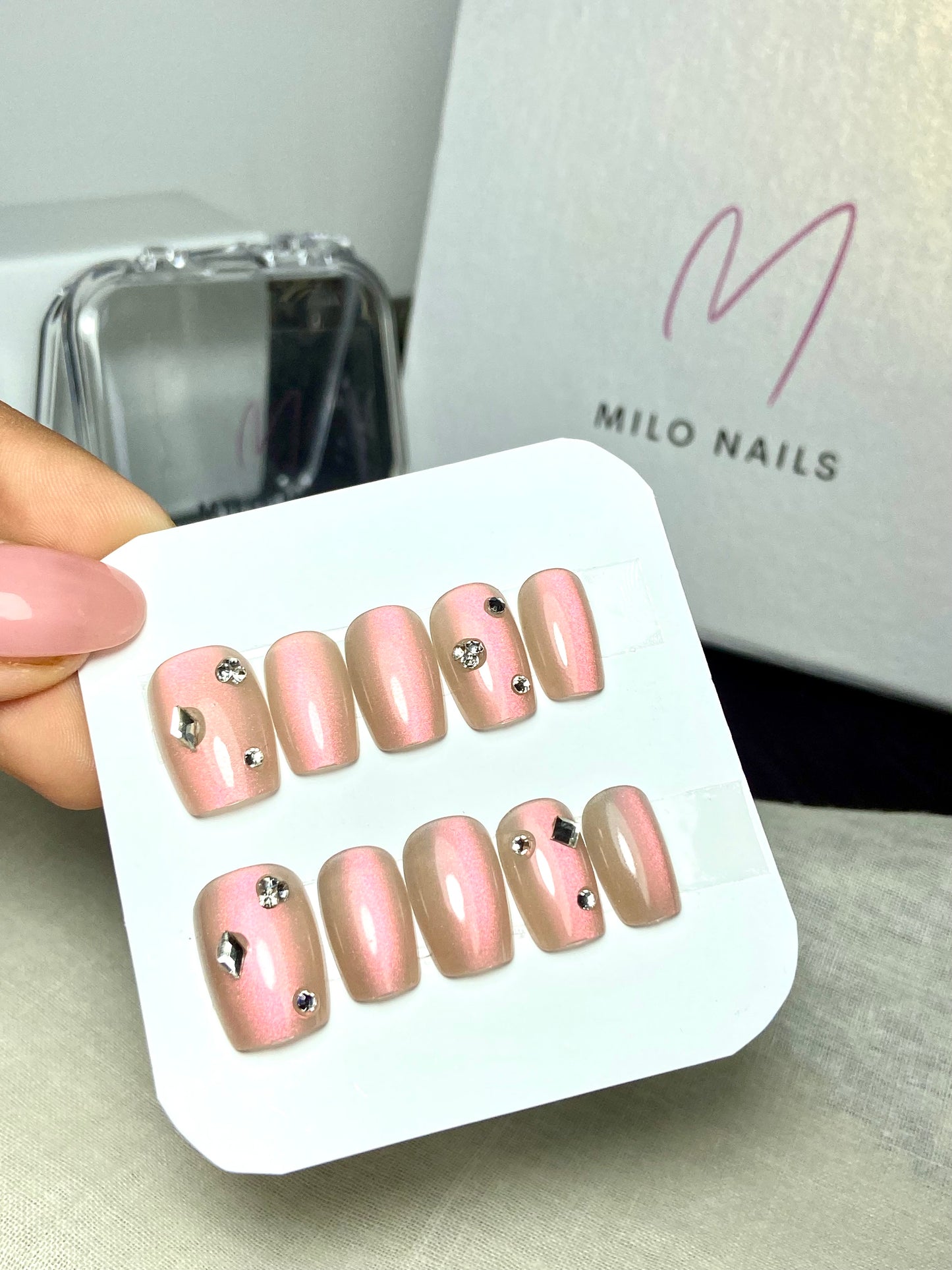 Chrome rhinestone nails (24 pcs)