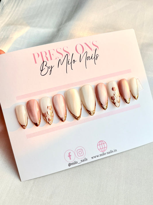 Flower chrome cateye nails