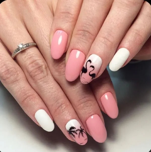 Swan and coconut tree nails