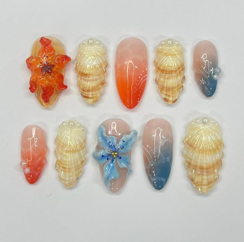 Beachy 3-d flower nails