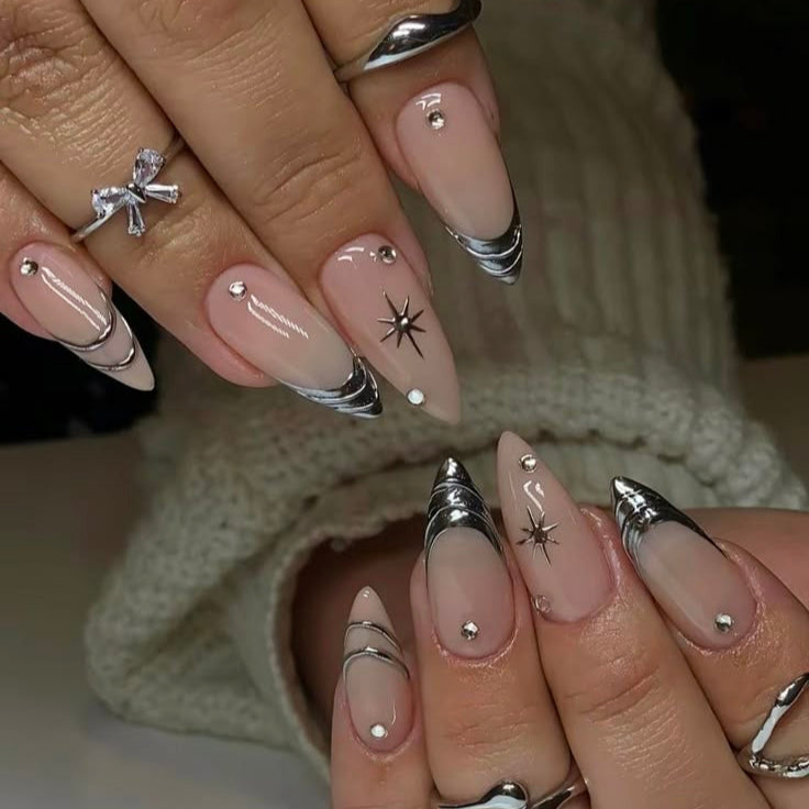Silver star metallic nails
