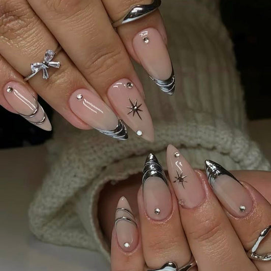 Silver star metallic nails