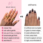 Milo Nails vs other press-on nail brands - crease-free handmade gel finish comparison
