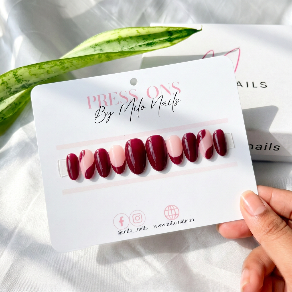 Maroon minimal nails - Handmade Press Ons