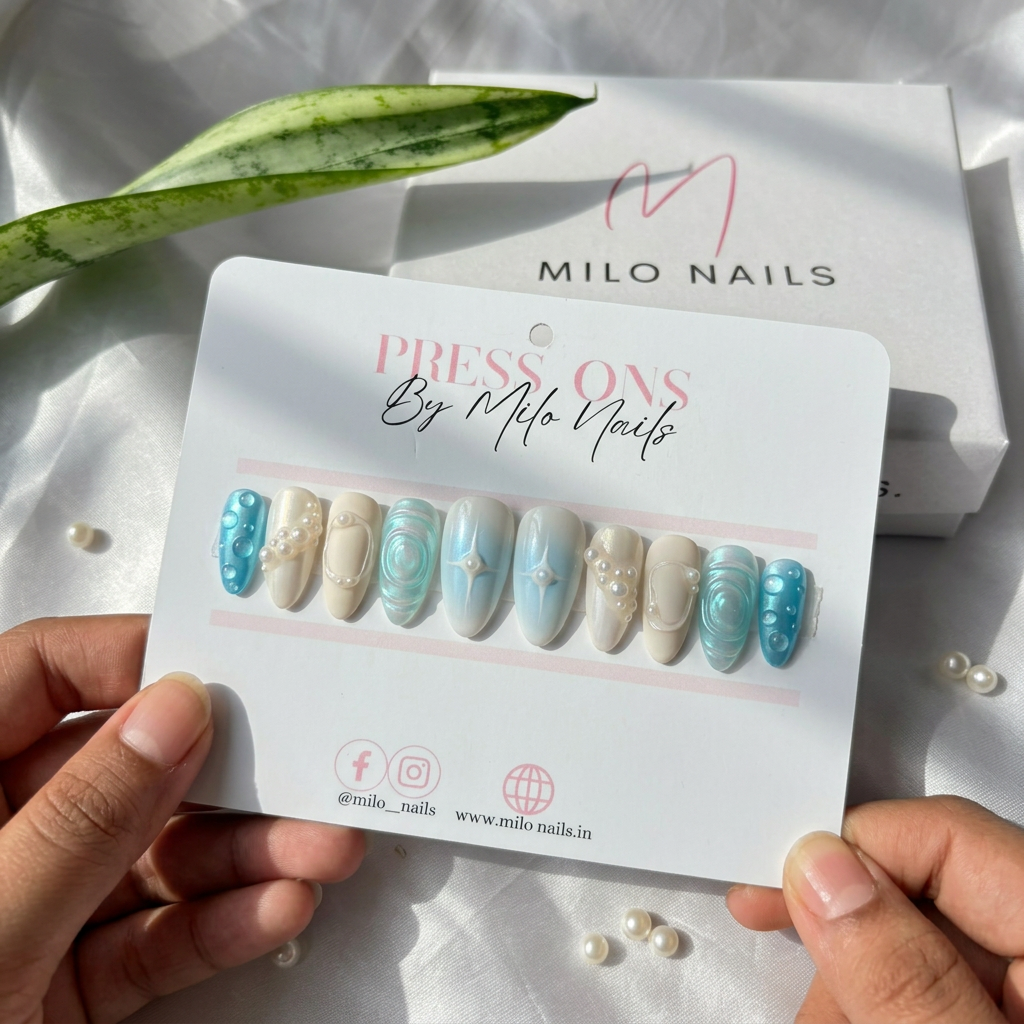Pearl Oceanic Aura - Handmade Press Ons