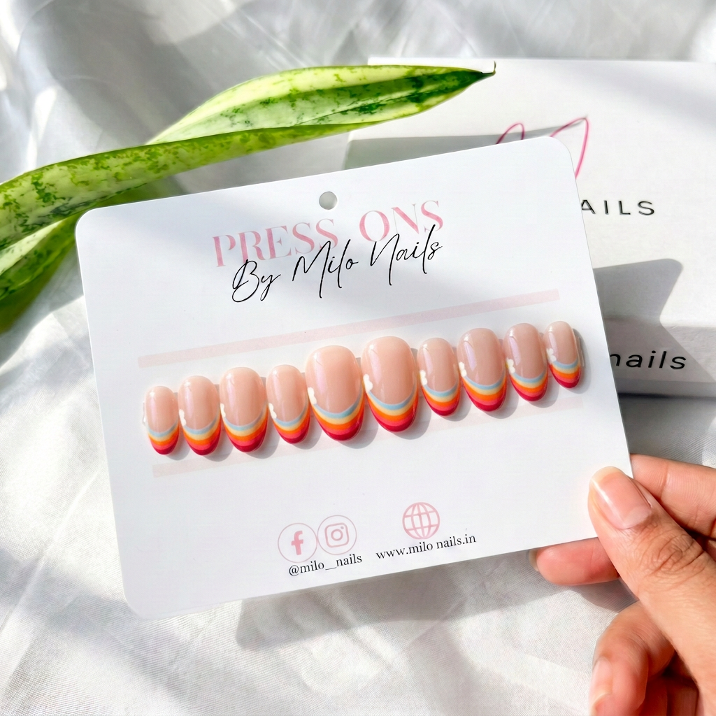 Rainbow and flower nails - Handmade Press Ons