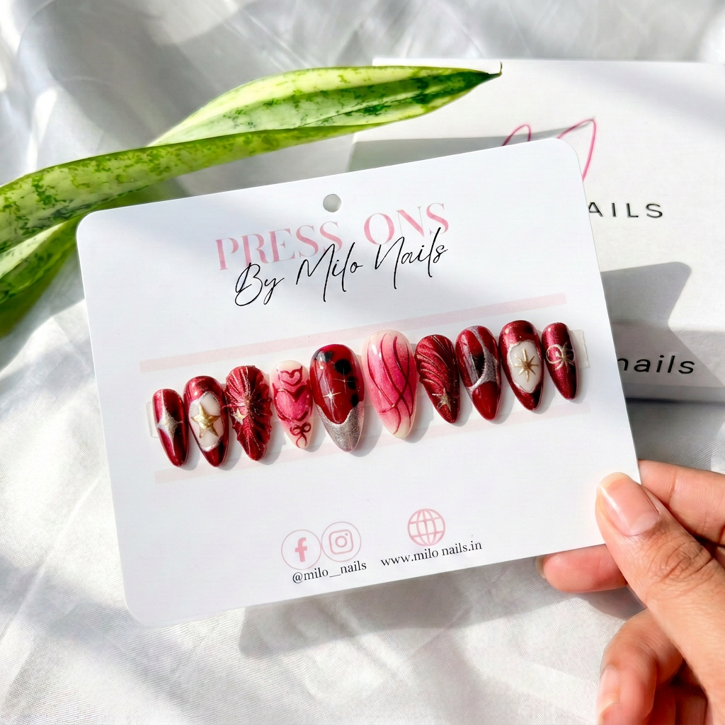 Red metallic nails - Handmade Press Ons