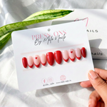 Red tips with heart nails - Handmade Press Ons