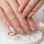 pink 3d flower with chrome - Handmade Press Ons