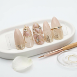 Ivory chrome & flower nails - Handmade Press Ons