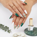 Green and white swirls - Handmade Press Ons