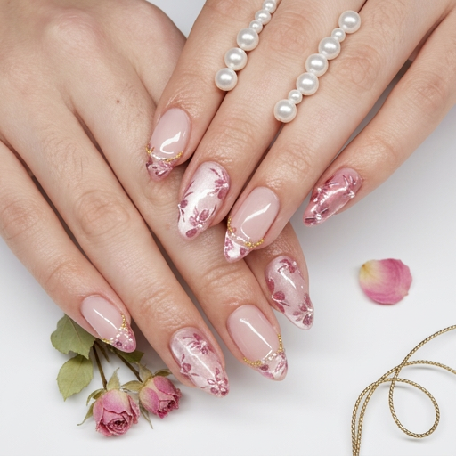 Light pink beaded set - Handmade Press Ons