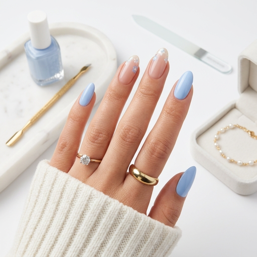 Light blue flower nails - Handmade Press Ons