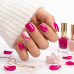 Hot pink nails with swirls - Handmade Press Ons
