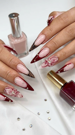 Maroon printed flower set - Handmade Press Ons