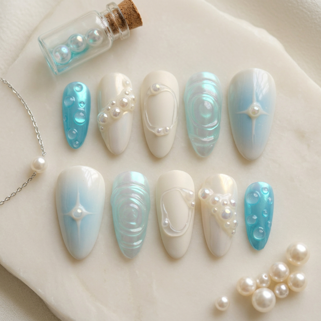 Pearl Oceanic Aura - Handmade Press Ons