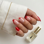 Red tips with heart nails - Handmade Press Ons