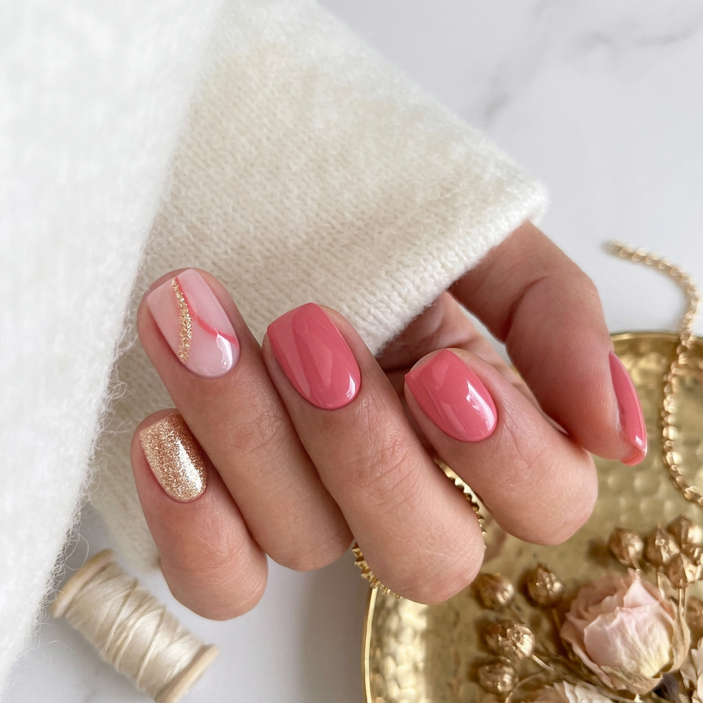 Pink and gold nails - Handmade Press Ons