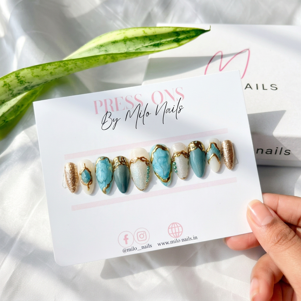 Turquoise elegant nails - Handmade Press Ons