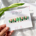 Green aura chrome nails - Handmade Press Ons