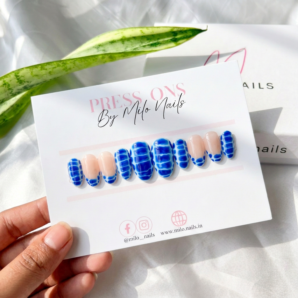 Cobalt Mosaic - Handmade Press Ons
