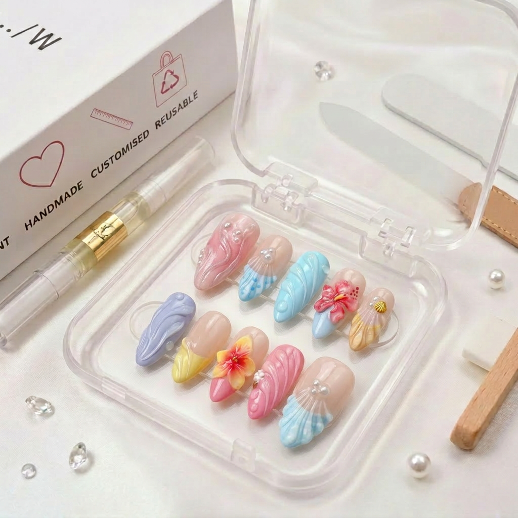 hawaiian nails - Handmade Press Ons