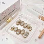 Nude cat eye chrome nails - Handmade Press Ons
