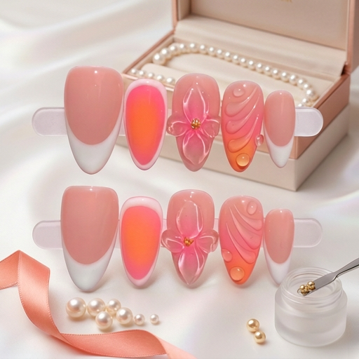 Summer 3-d peachy nails