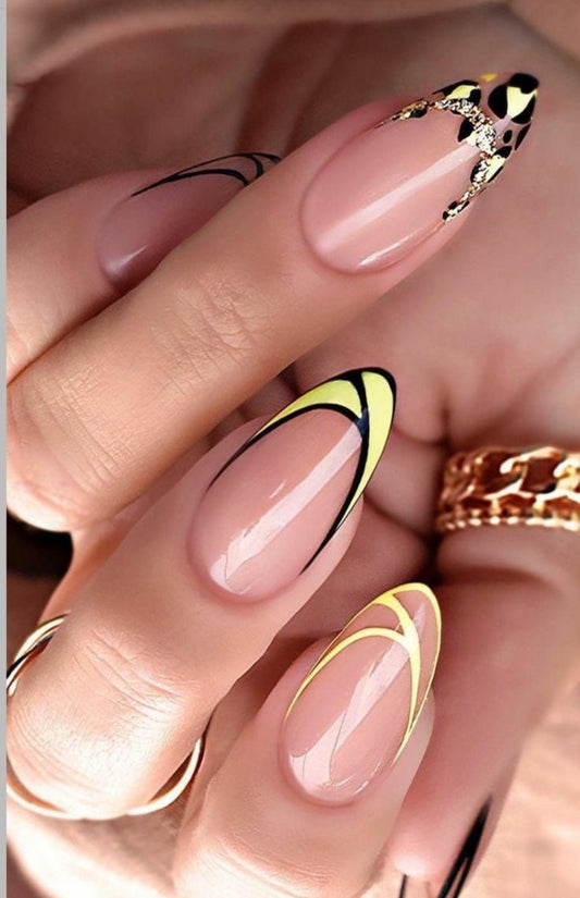 Yellow printed nails