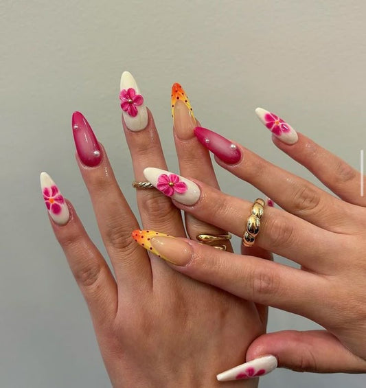 Summer pink-white nails
