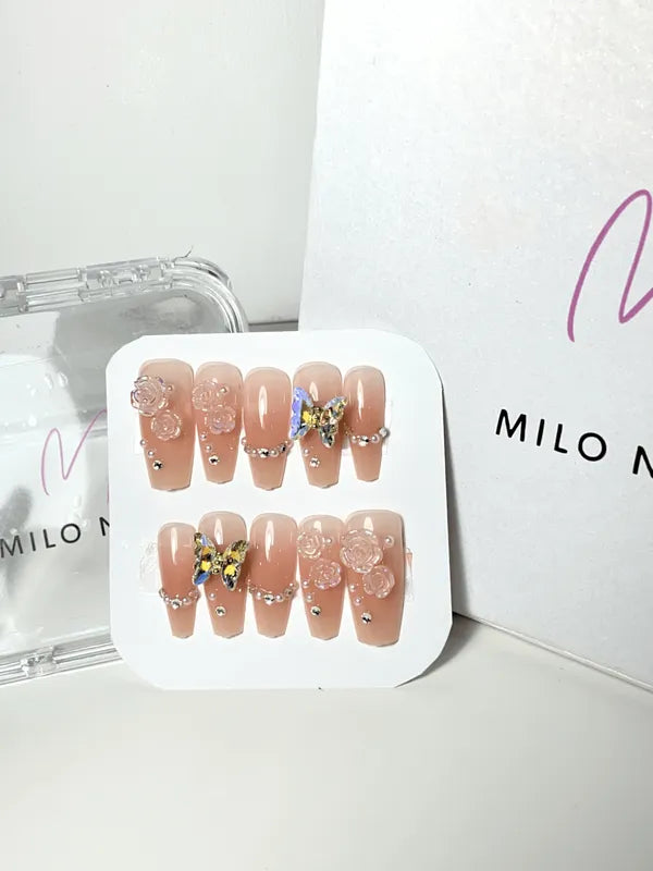 Rose butterfly nails(24pcs)
