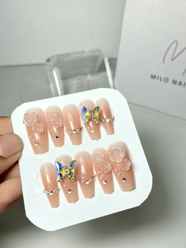 Rose butterfly nails(24pcs)