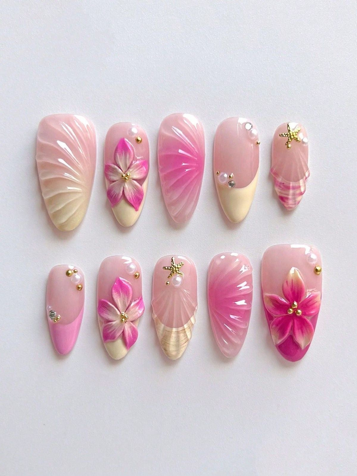 summer chrome 3D flower nails